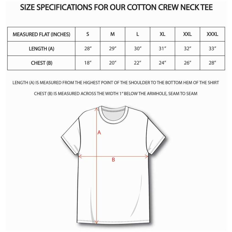 Crew Neck Short Sleeve T Shirt Size Guide