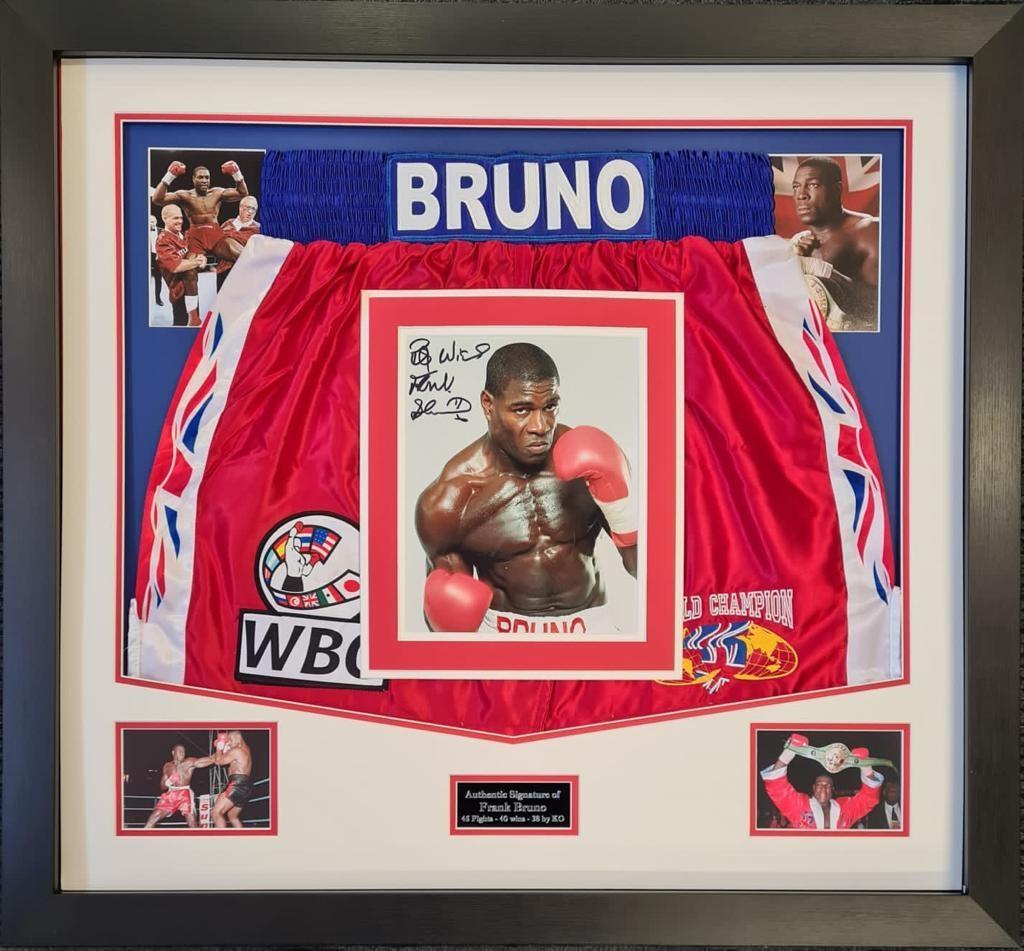 B New Frank Bruno  Hand Signed And Framed Custom Made Boxing Trunks 