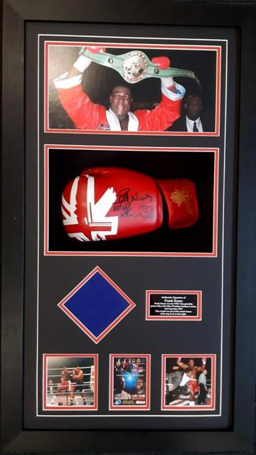 Frank bruno signed glove and canvas piece from 1995