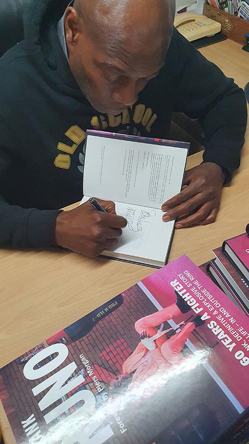 Frank Bruno signing hi new book, 60 years a fighter
