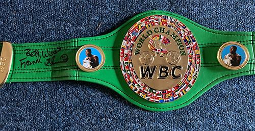 WBC mini belt signed by Frank Bruno 1