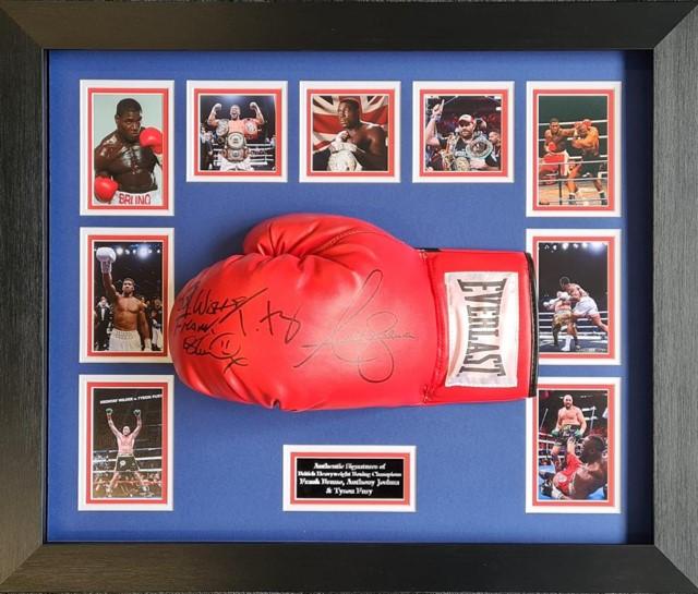 British Heavy Weight Champions Glove signed by Fury, Joshua & Frank Bruno